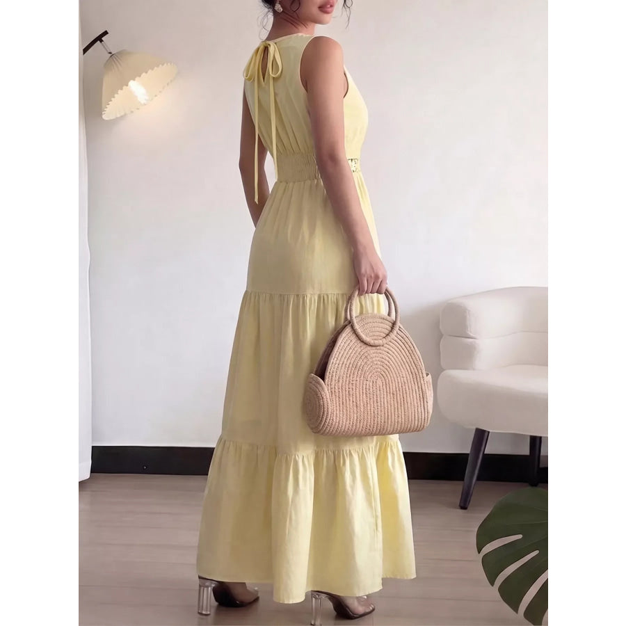 Sleeveless Tiered Lace Trim Maxi Dress Apparel and Accessories