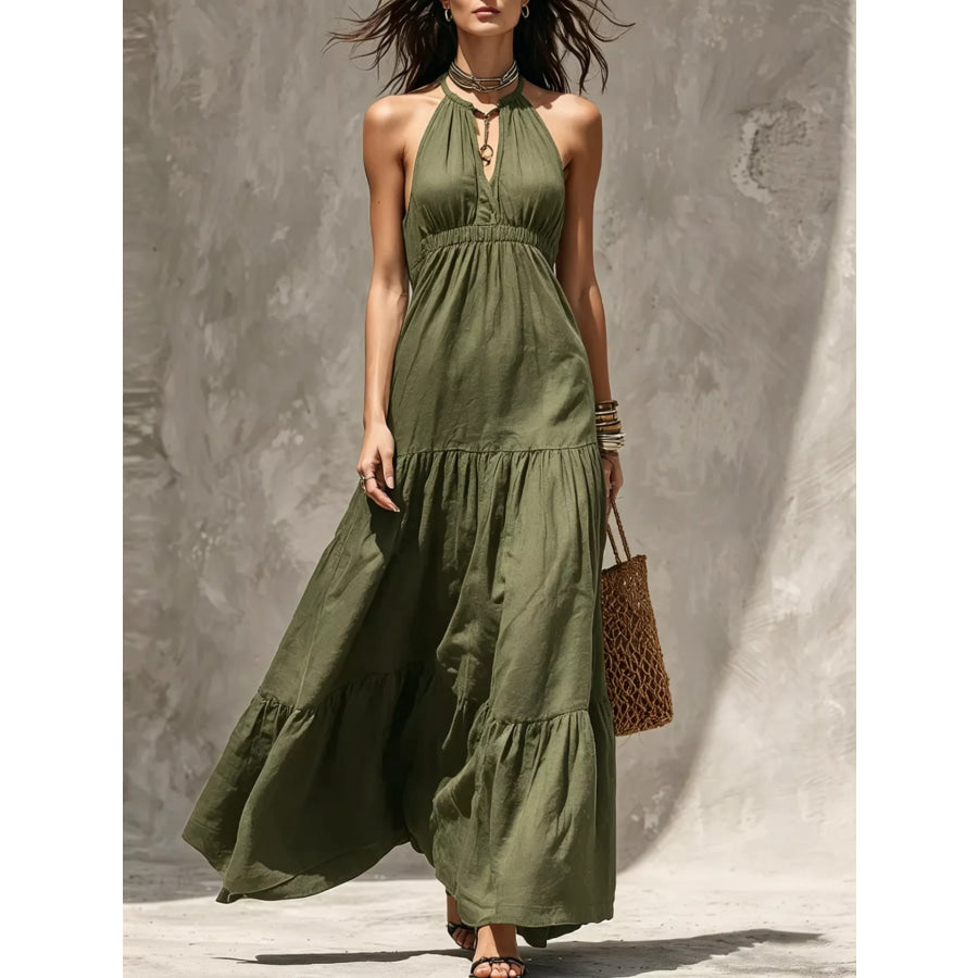 Sleeveless Tiered Maxi Dress Army Green / S Apparel and Accessories