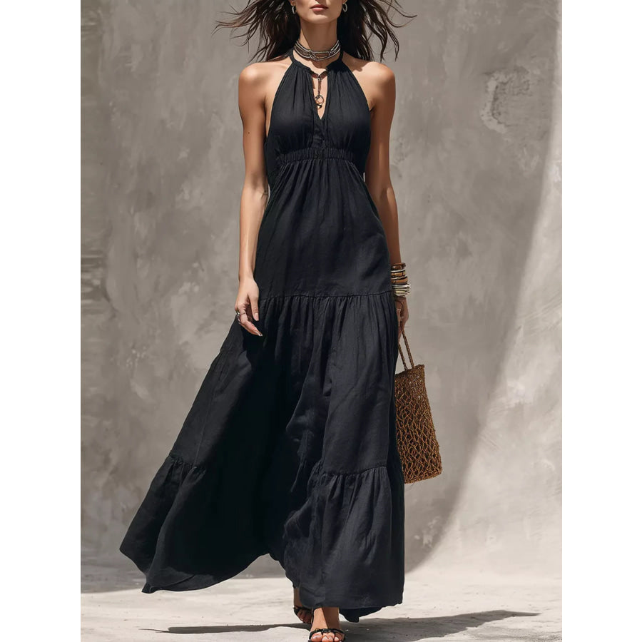 Sleeveless Tiered Maxi Dress Black / S Apparel and Accessories