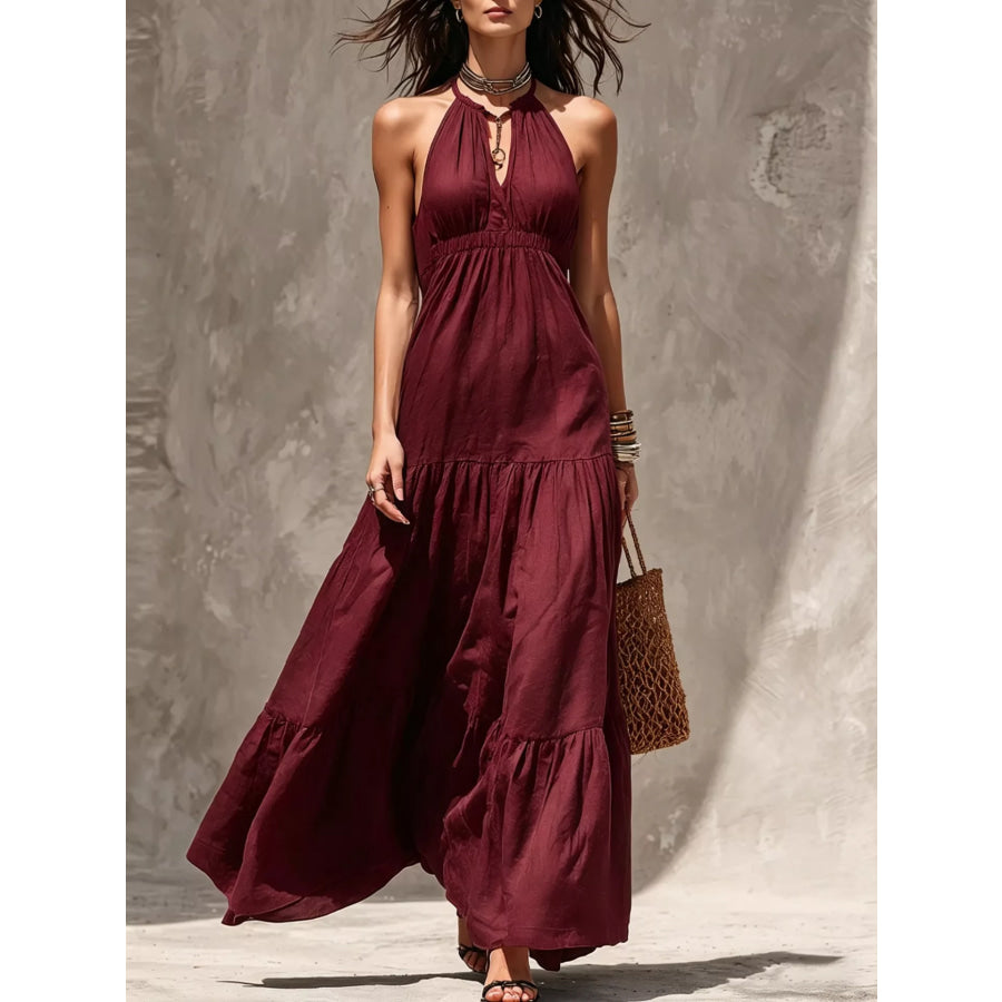 Sleeveless Tiered Maxi Dress Burgundy / S Apparel and Accessories