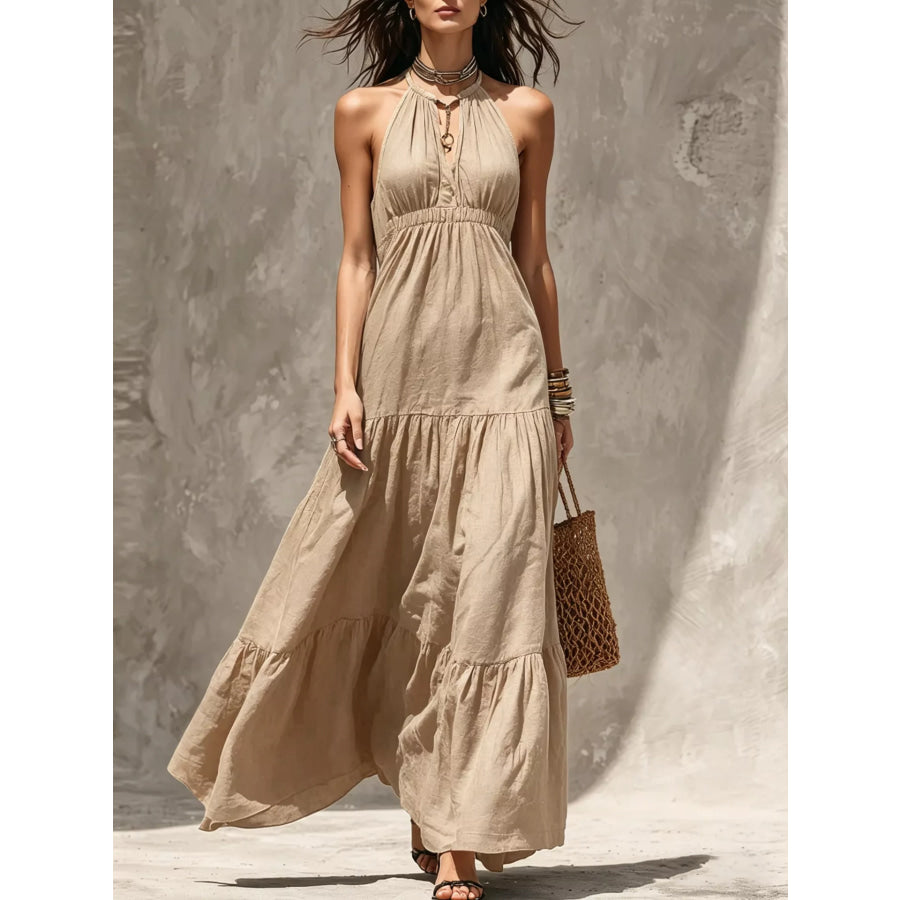 Sleeveless Tiered Maxi Dress Khaki / S Apparel and Accessories