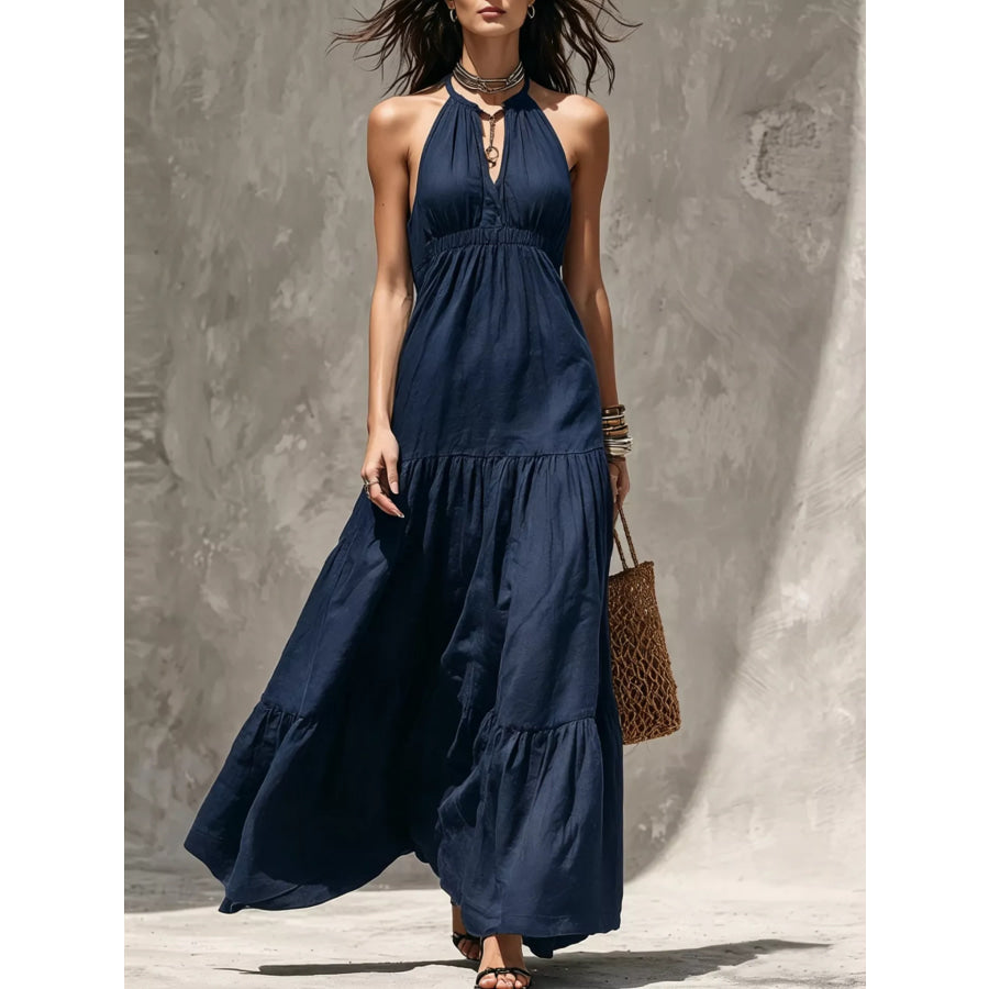 Sleeveless Tiered Maxi Dress Navy Blue / S Apparel and Accessories