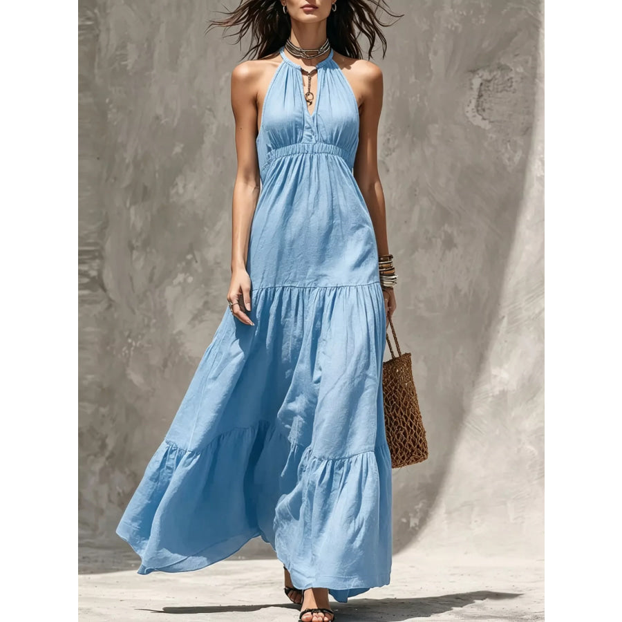 Sleeveless Tiered Maxi Dress Sky Blue / S Apparel and Accessories