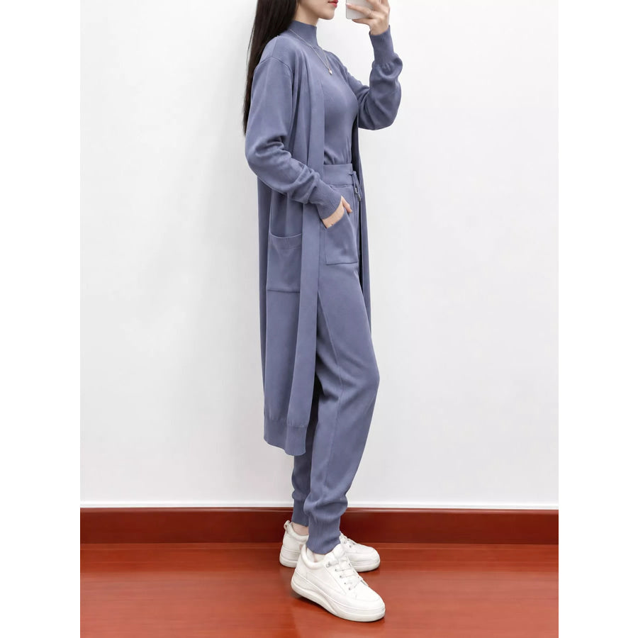 Sleeveless Top and Drawstring Joggers Sweater Set with Long Cardigan Apparel Accessories