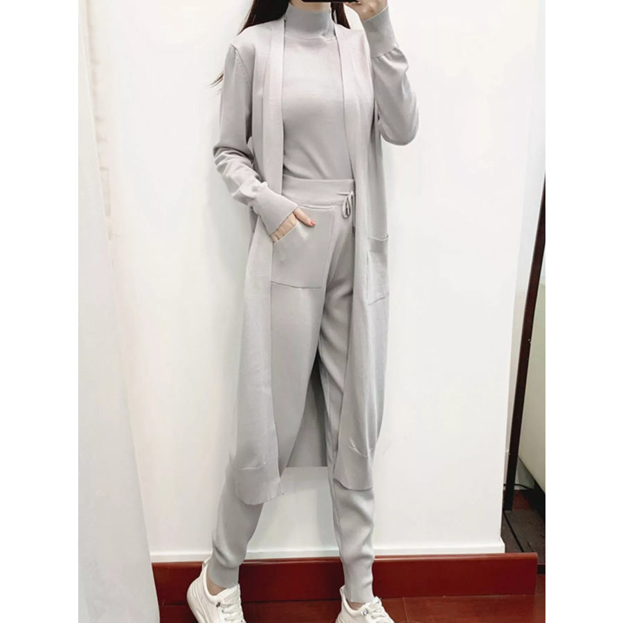 Sleeveless Top and Drawstring Joggers Sweater Set with Long Cardigan Apparel Accessories