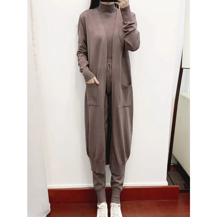 Sleeveless Top and Drawstring Joggers Sweater Set with Long Cardigan Apparel Accessories