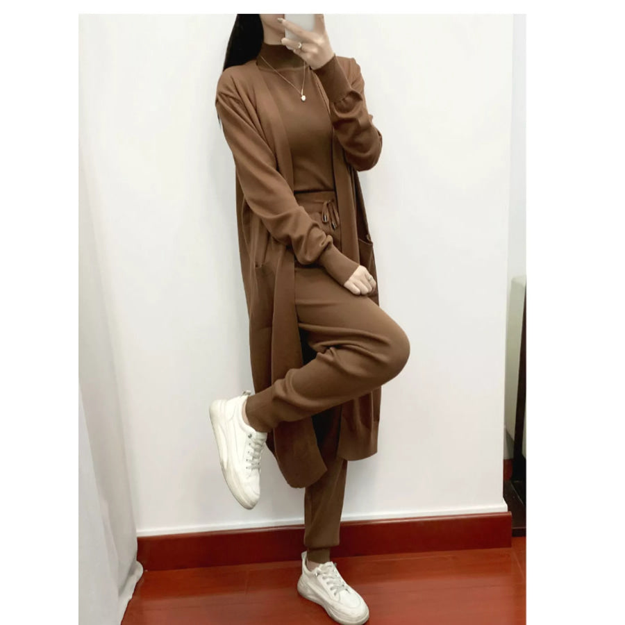 Sleeveless Top and Drawstring Joggers Sweater Set with Long Cardigan Apparel Accessories