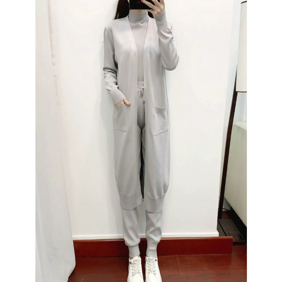 Sleeveless Top and Drawstring Joggers Sweater Set with Long Cardigan Apparel Accessories