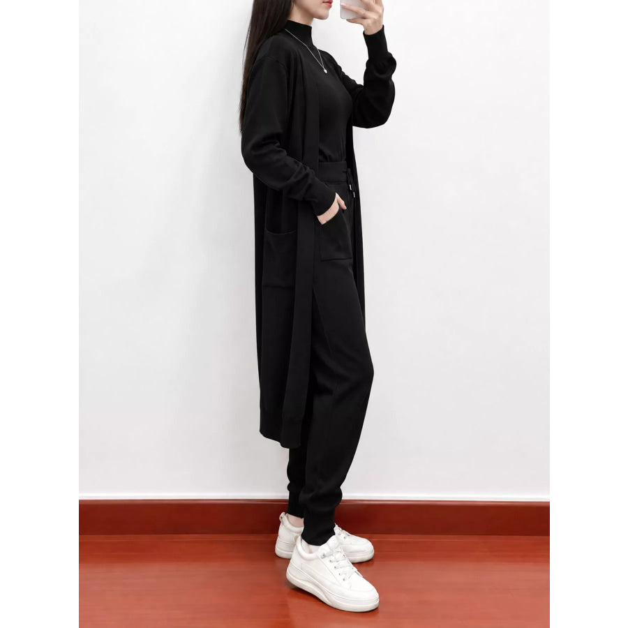 Sleeveless Top and Drawstring Joggers Sweater Set with Long Cardigan Apparel Accessories