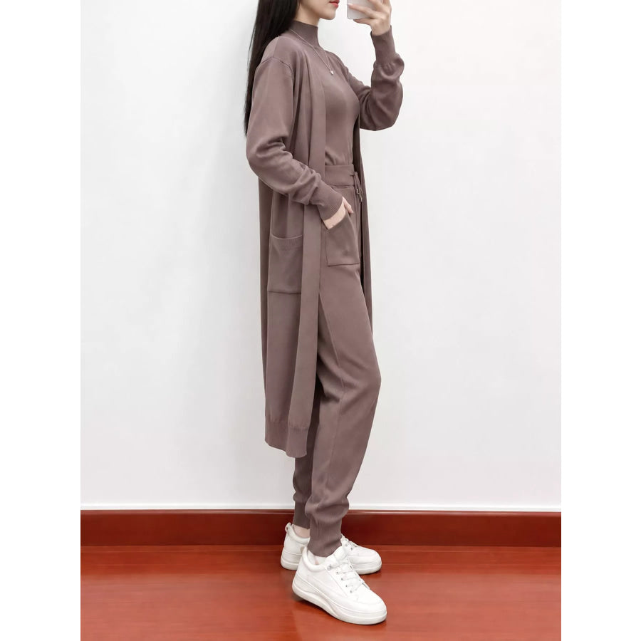 Sleeveless Top and Drawstring Joggers Sweater Set with Long Cardigan Apparel Accessories
