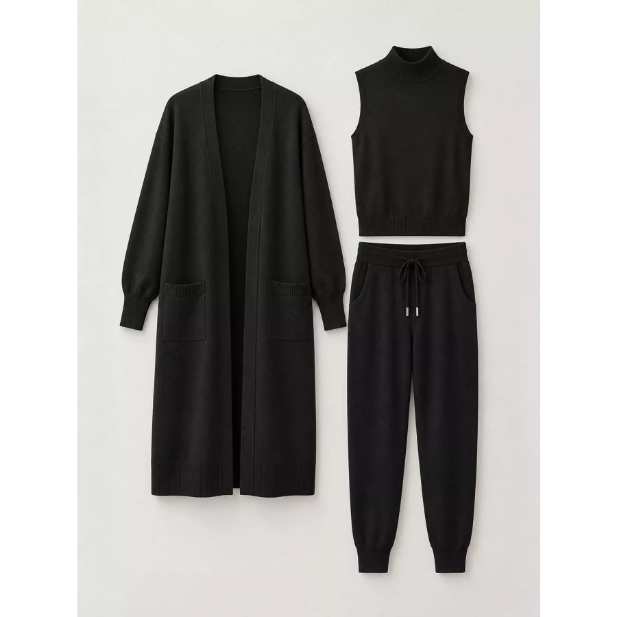 Sleeveless Top and Drawstring Joggers Sweater Set with Long Cardigan Apparel Accessories