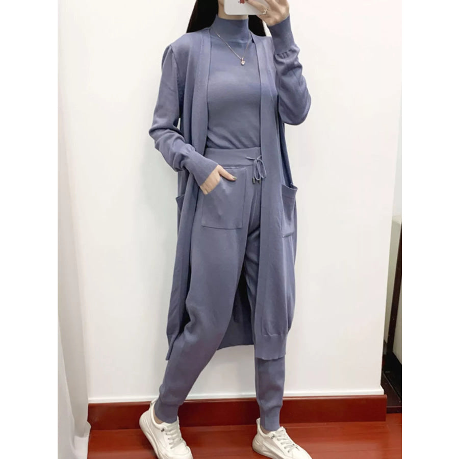 Sleeveless Top and Drawstring Joggers Sweater Set with Long Cardigan Apparel Accessories