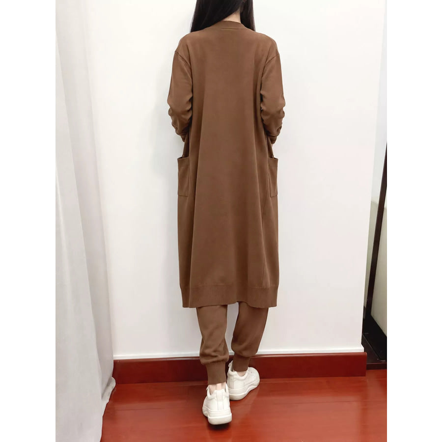 Sleeveless Top and Drawstring Joggers Sweater Set with Long Cardigan Apparel Accessories