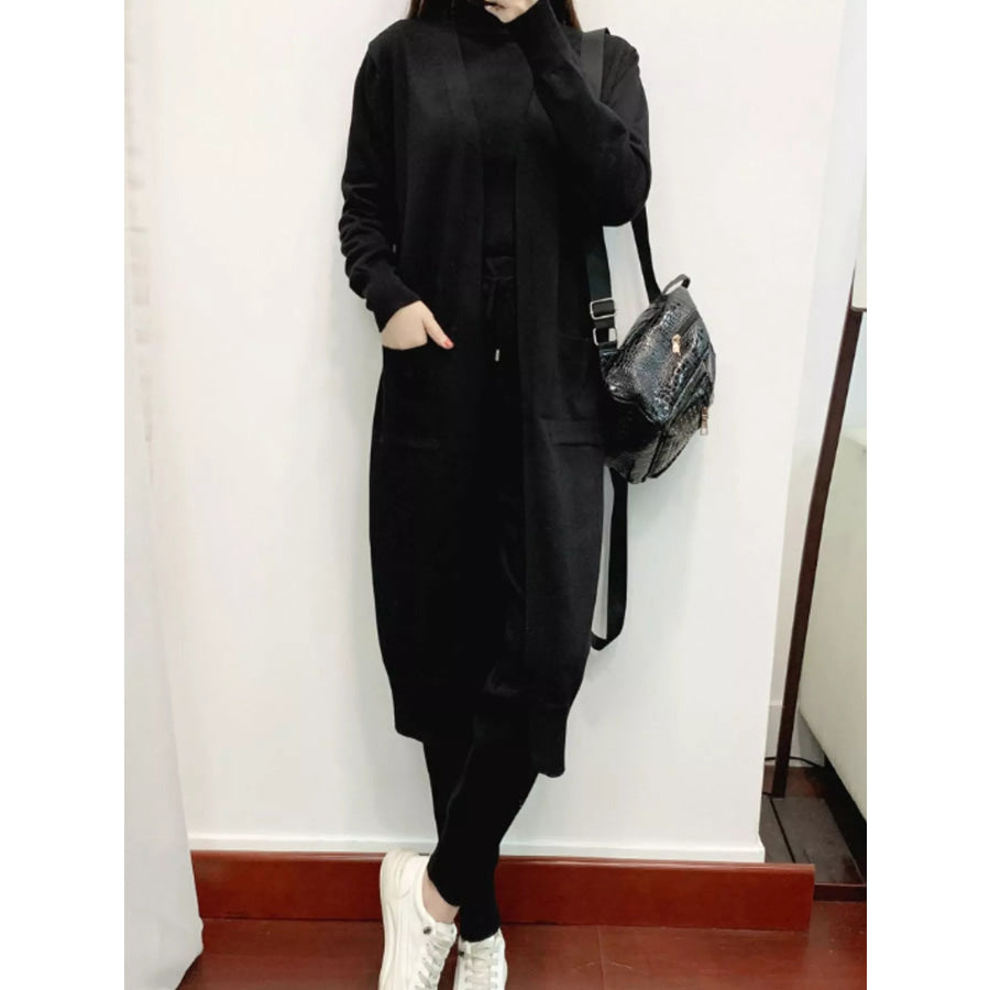Sleeveless Top and Drawstring Joggers Sweater Set with Long Cardigan Apparel Accessories