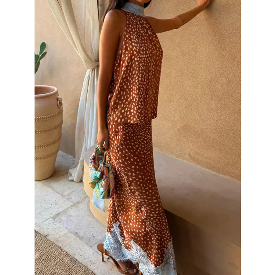 Sleeveless Top and Lace Detail Skirt Set Apparel and Accessories
