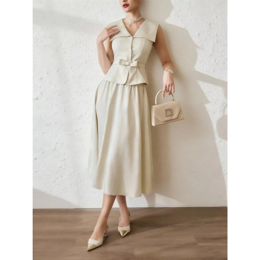 Sleeveless Top and Midi Skirt Set Beige / XS Apparel and Accessories