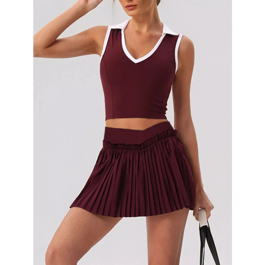 Sleeveless Top and Pleated Skirt Active Set Apparel and Accessories
