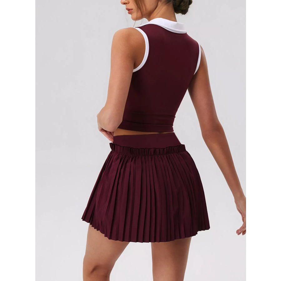 Sleeveless Top and Pleated Skirt Active Set Apparel and Accessories