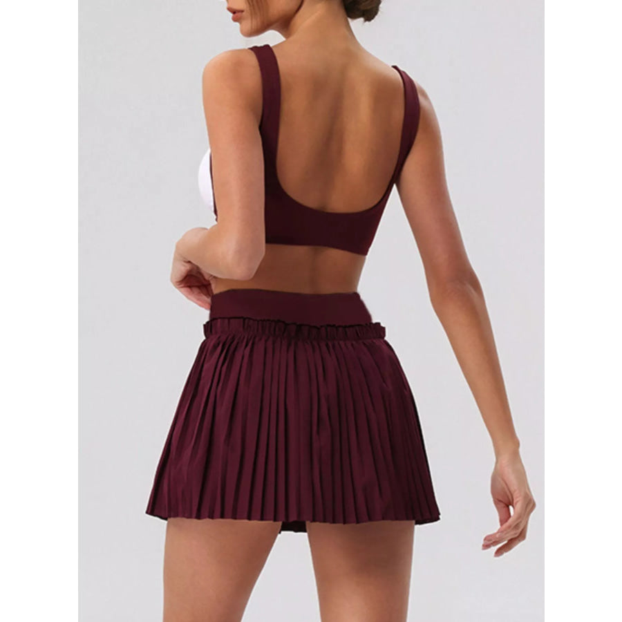 Sleeveless Top and Pleated Skirt Active Set Apparel and Accessories