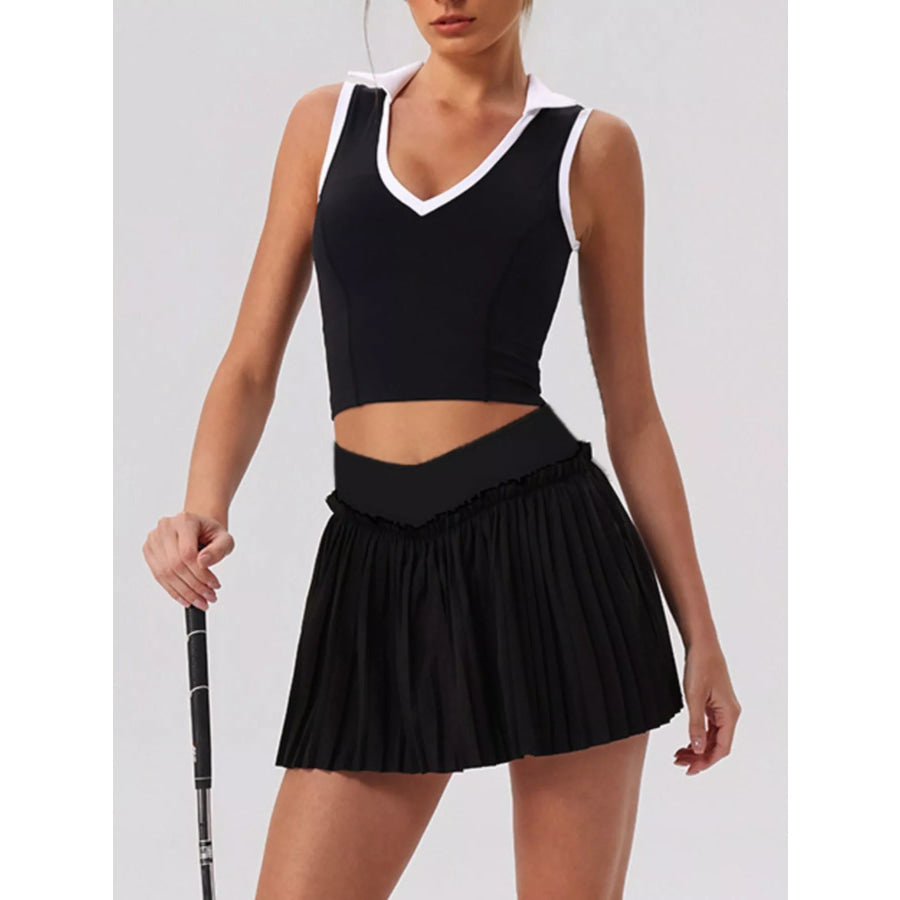 Sleeveless Top and Pleated Skirt Active Set Apparel and Accessories