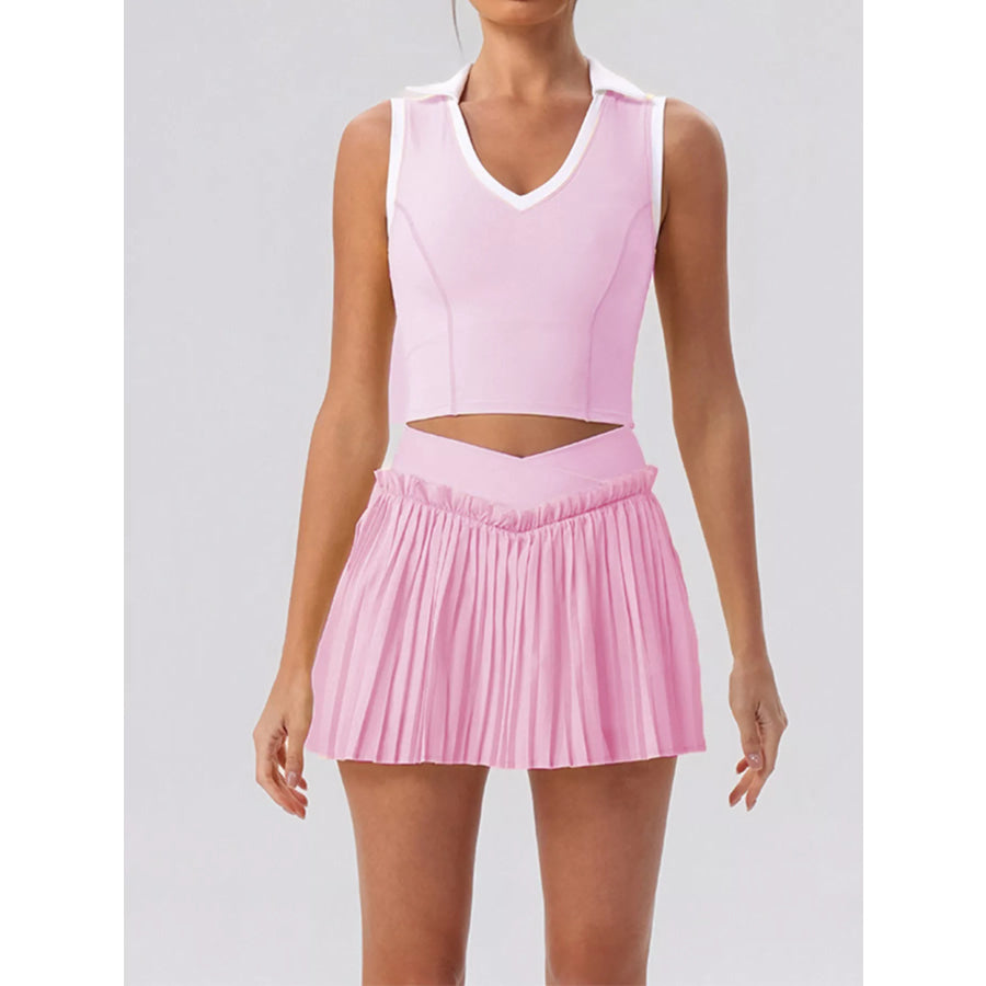 Sleeveless Top and Pleated Skirt Active Set Blush Pink / S/4 Apparel and Accessories