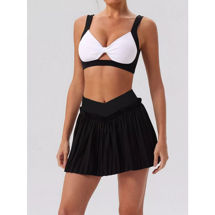 Sleeveless Top and Pleated Skirt Active Set Dark Navy / S/4 Apparel and Accessories