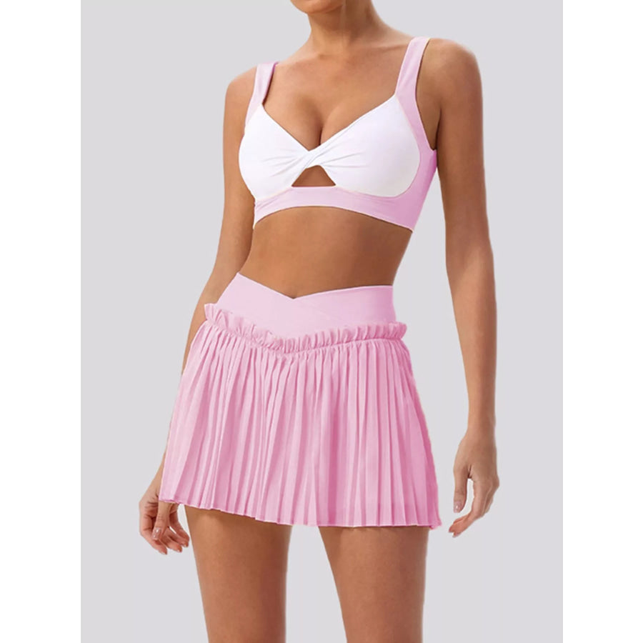 Sleeveless Top and Pleated Skirt Active Set Pink / S/4 Apparel and Accessories