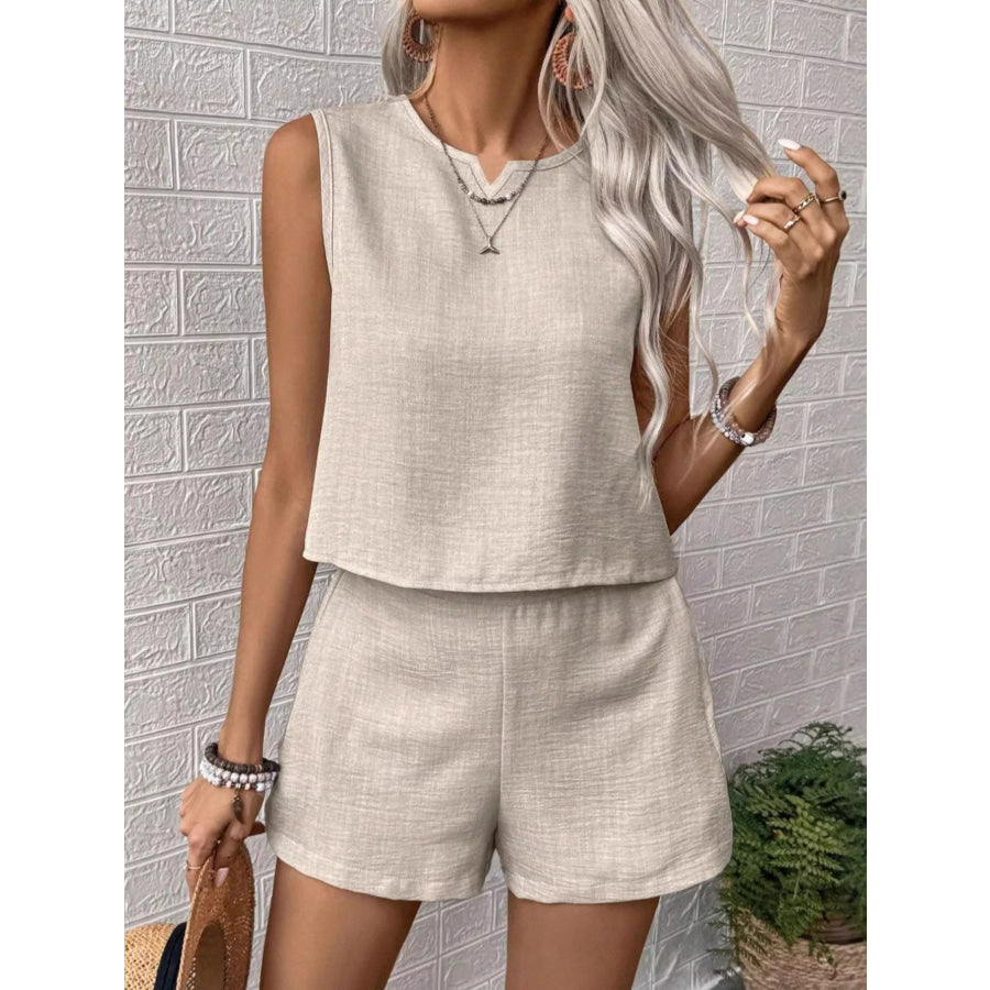 Sleeveless Top and Shorts Casual Set Apricot / S Apparel and Accessories