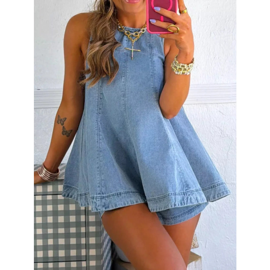 Sleeveless Top and Shorts Denim Set Apparel and Accessories
