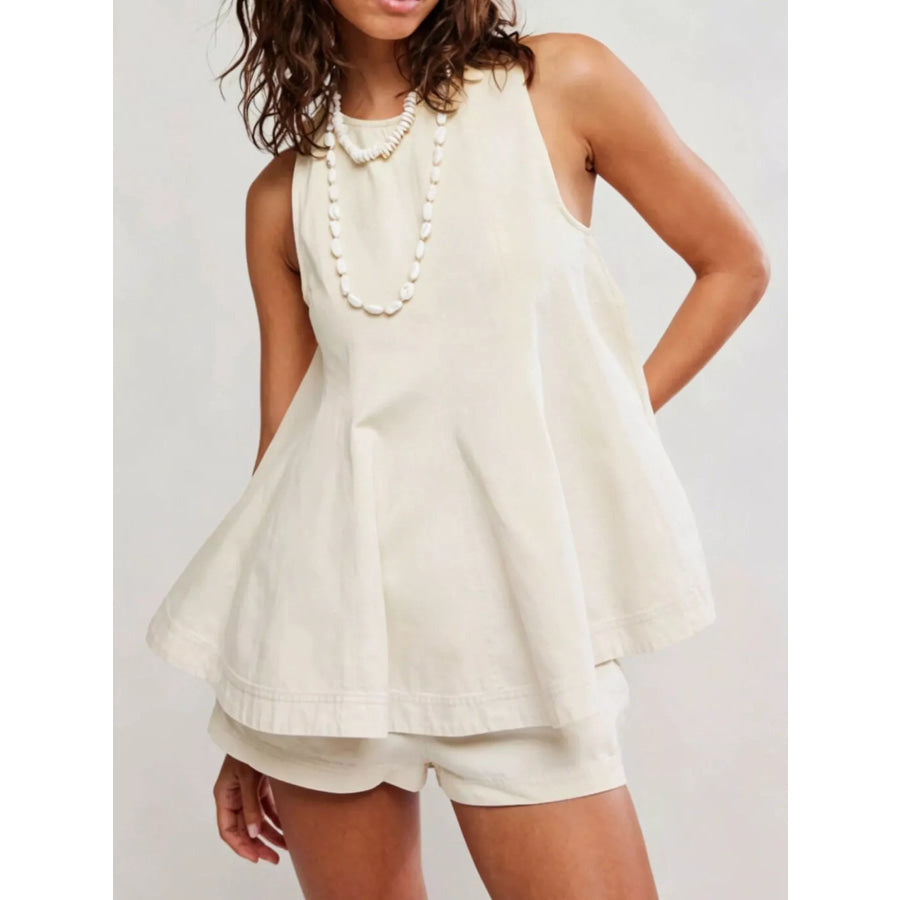 Sleeveless Top and Shorts Denim Set Milky White / S Apparel and Accessories