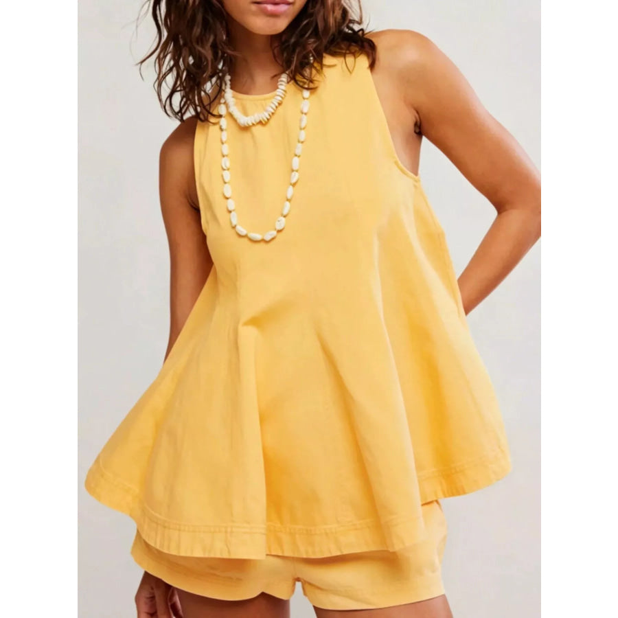 Sleeveless Top and Shorts Denim Set Turmeric / S Apparel and Accessories