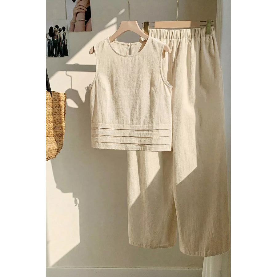 Sleeveless Top and Wide-Leg Pants Set Apparel and Accessories