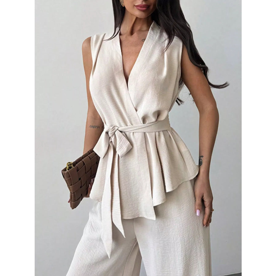 Sleeveless Top and Wide-Leg Pants Set Apparel and Accessories