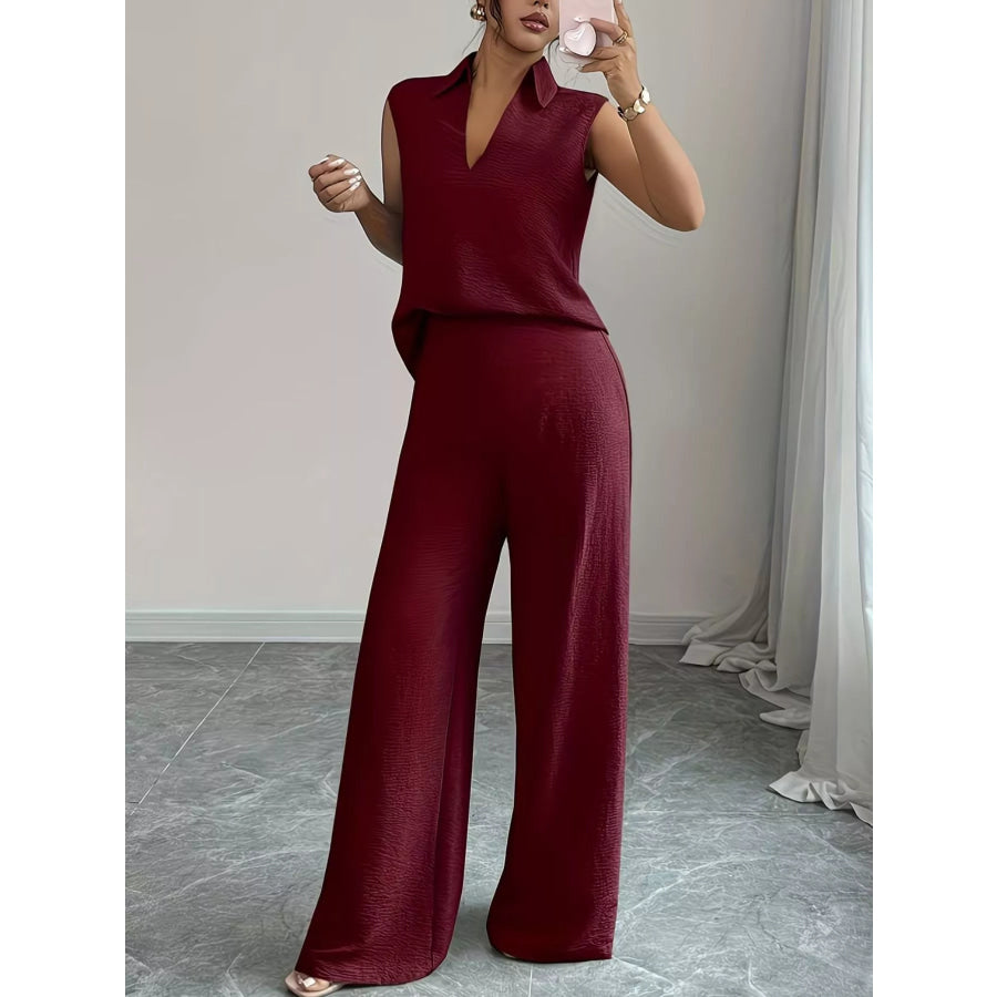 Sleeveless Top and Wide Leg Pants Set Apparel and Accessories