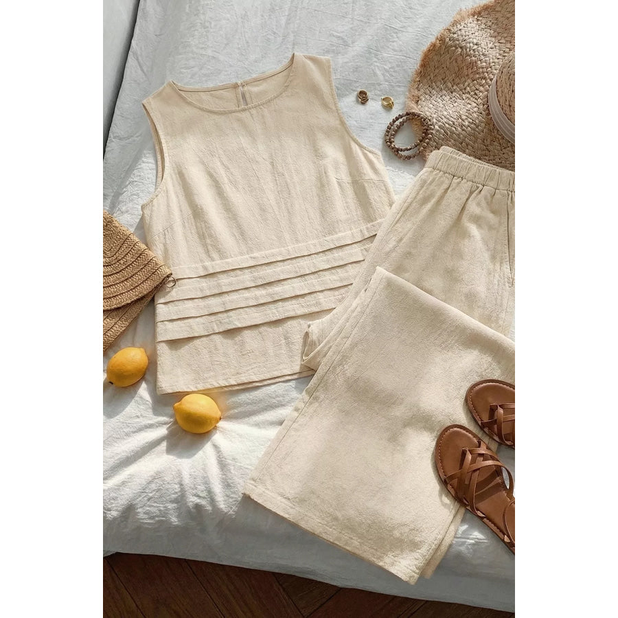 Sleeveless Top and Wide-Leg Pants Set Apparel and Accessories