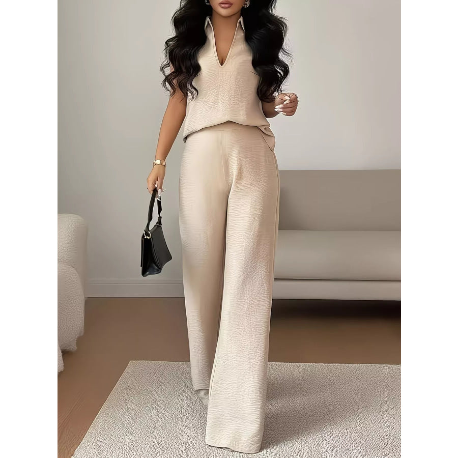 Sleeveless Top and Wide Leg Pants Set Apparel and Accessories