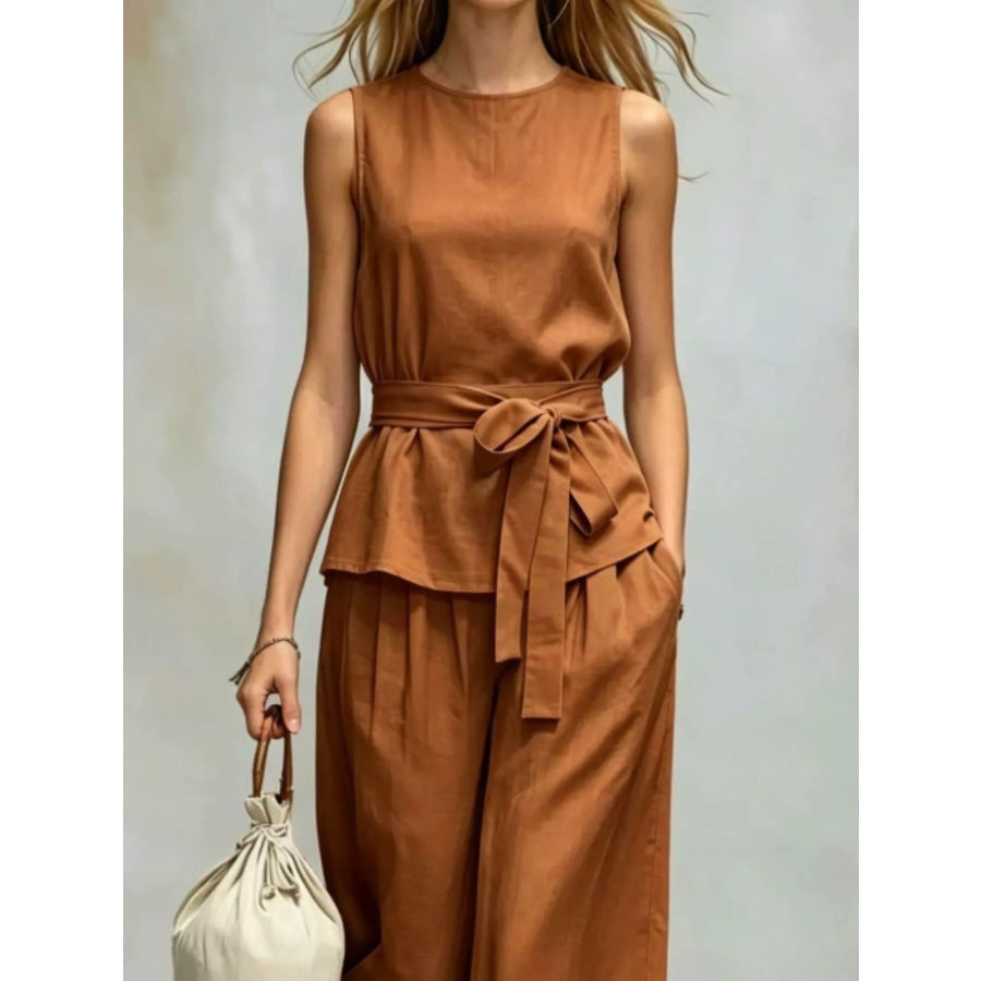 Sleeveless Top and Wide-Leg Pants Set Apparel and Accessories