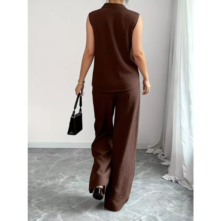 Sleeveless Top and Wide Leg Pants Set Apparel and Accessories