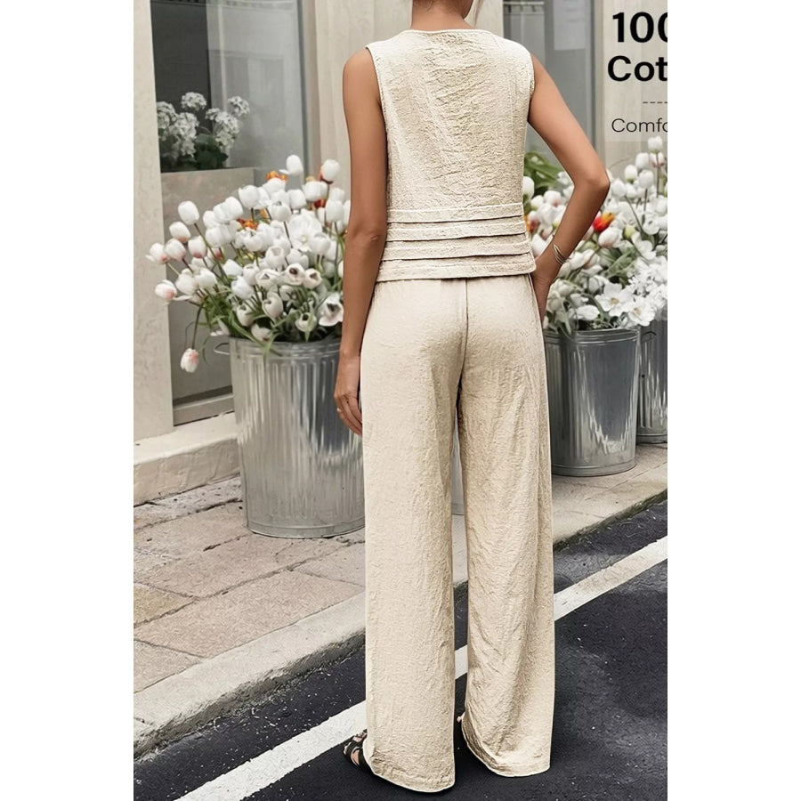 Sleeveless Top and Wide-Leg Pants Set Apparel and Accessories