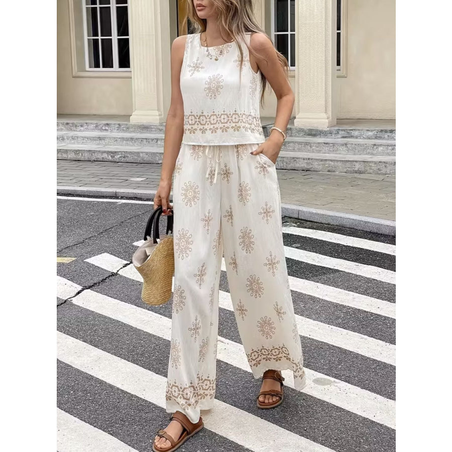 Sleeveless Top and Wide Leg Pants Set Apparel Accessories