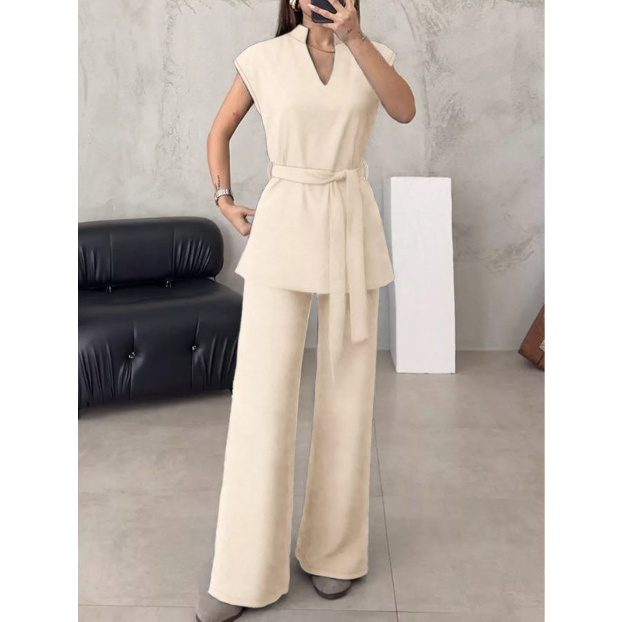 Sleeveless Top and Wide-Leg Pants Set Ivory / S Apparel and Accessories