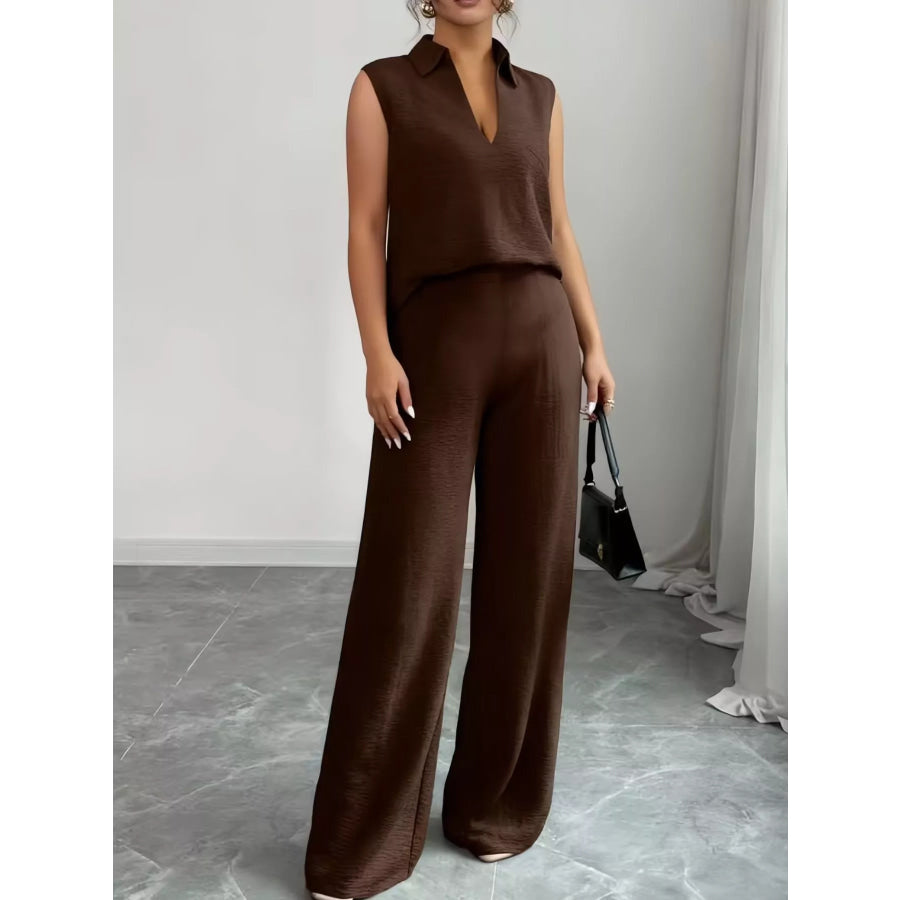Sleeveless Top and Wide Leg Pants Set Apparel and Accessories
