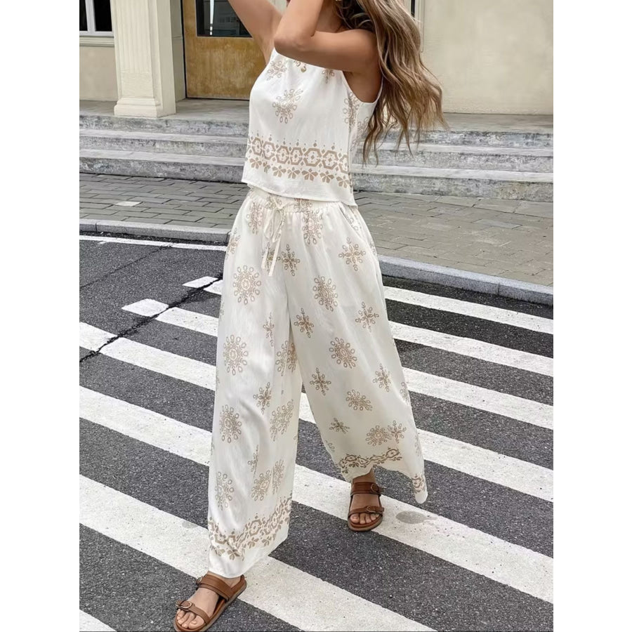 Sleeveless Top and Wide Leg Pants Set Apparel Accessories