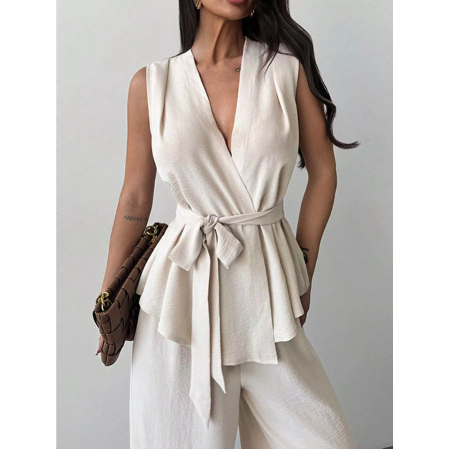 Sleeveless Top and Wide-Leg Pants Set Apparel and Accessories