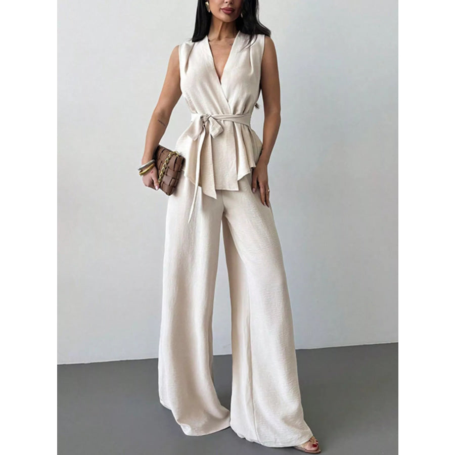 Sleeveless Top and Wide-Leg Pants Set Apparel and Accessories