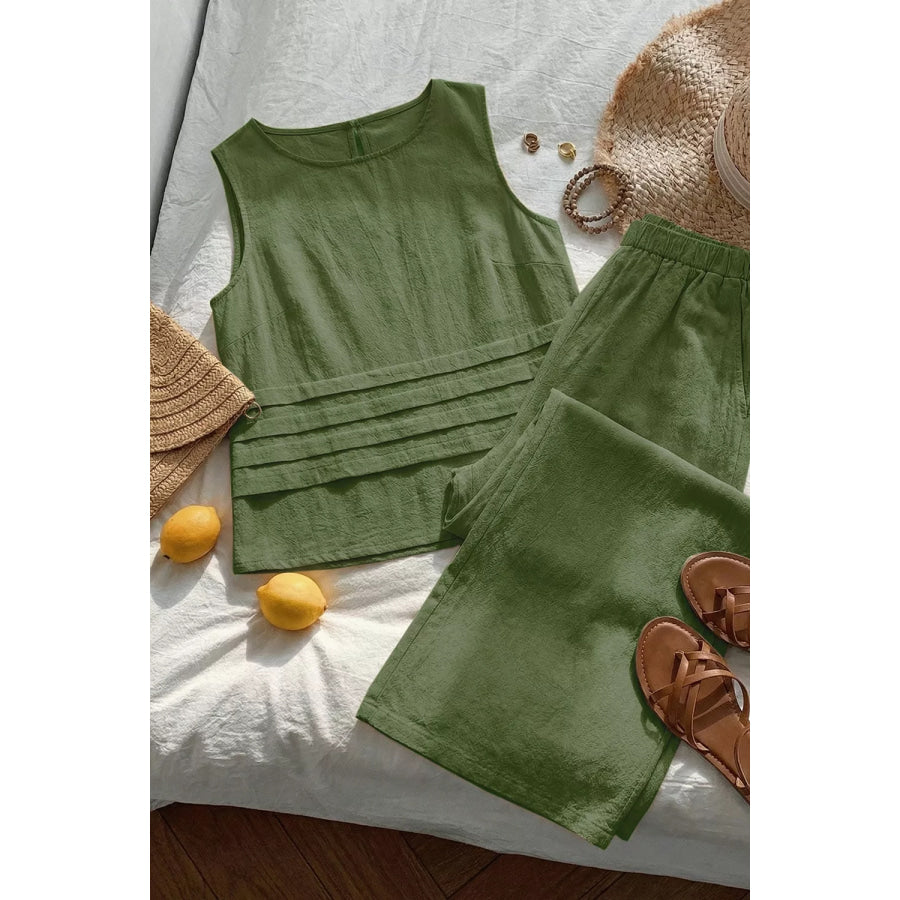 Sleeveless Top and Wide-Leg Pants Set Apparel and Accessories