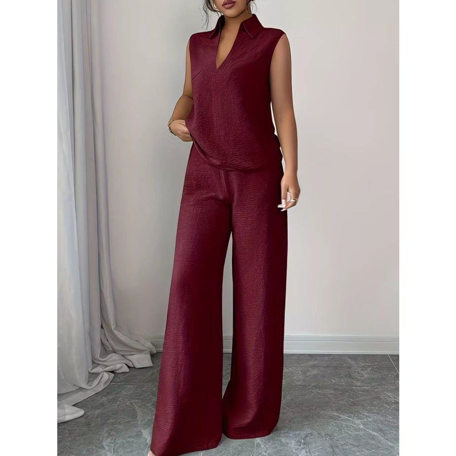 Sleeveless Top and Wide Leg Pants Set Apparel and Accessories