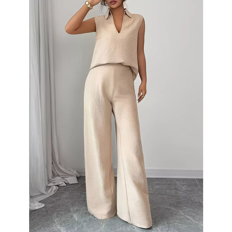 Sleeveless Top and Wide Leg Pants Set Apparel and Accessories