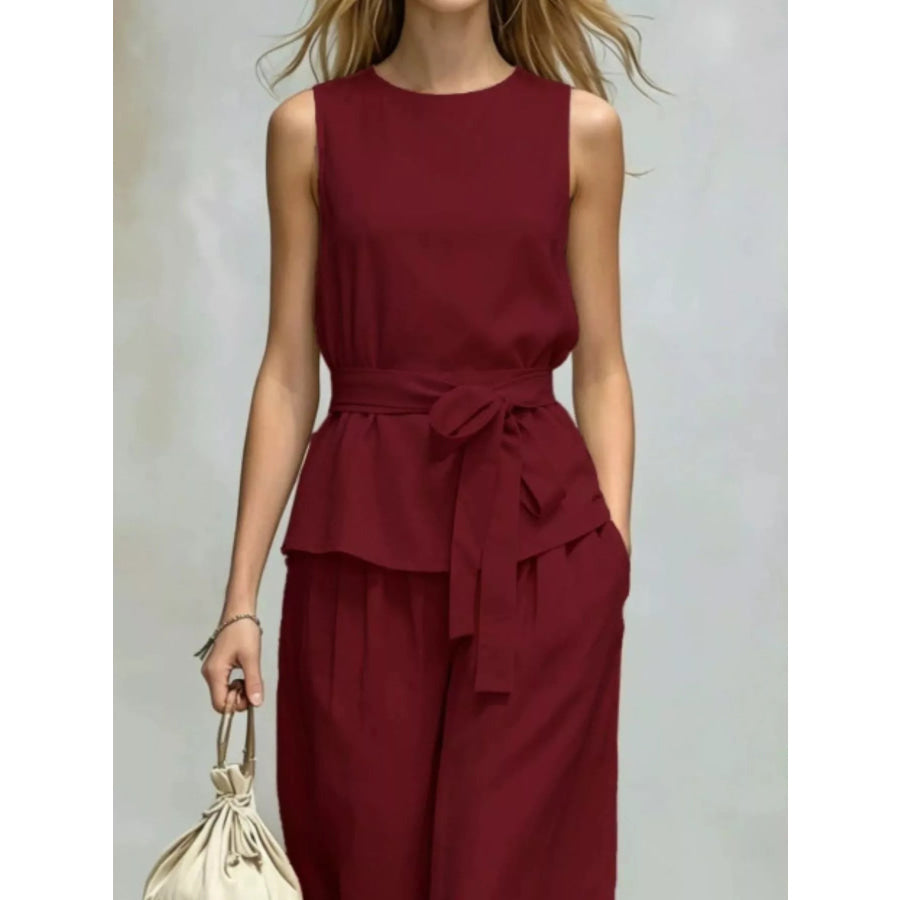 Sleeveless Top and Wide-Leg Pants Set Apparel and Accessories