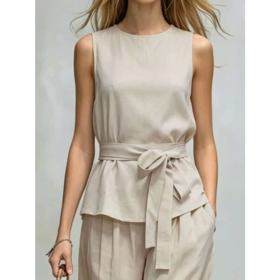 Sleeveless Top and Wide-Leg Pants Set Apparel and Accessories